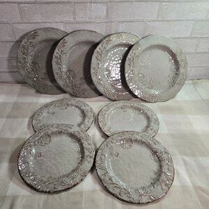 Aphorism Gray Crackle Rustic Floral Melamine 4 Dinner & 4 Salad Plates